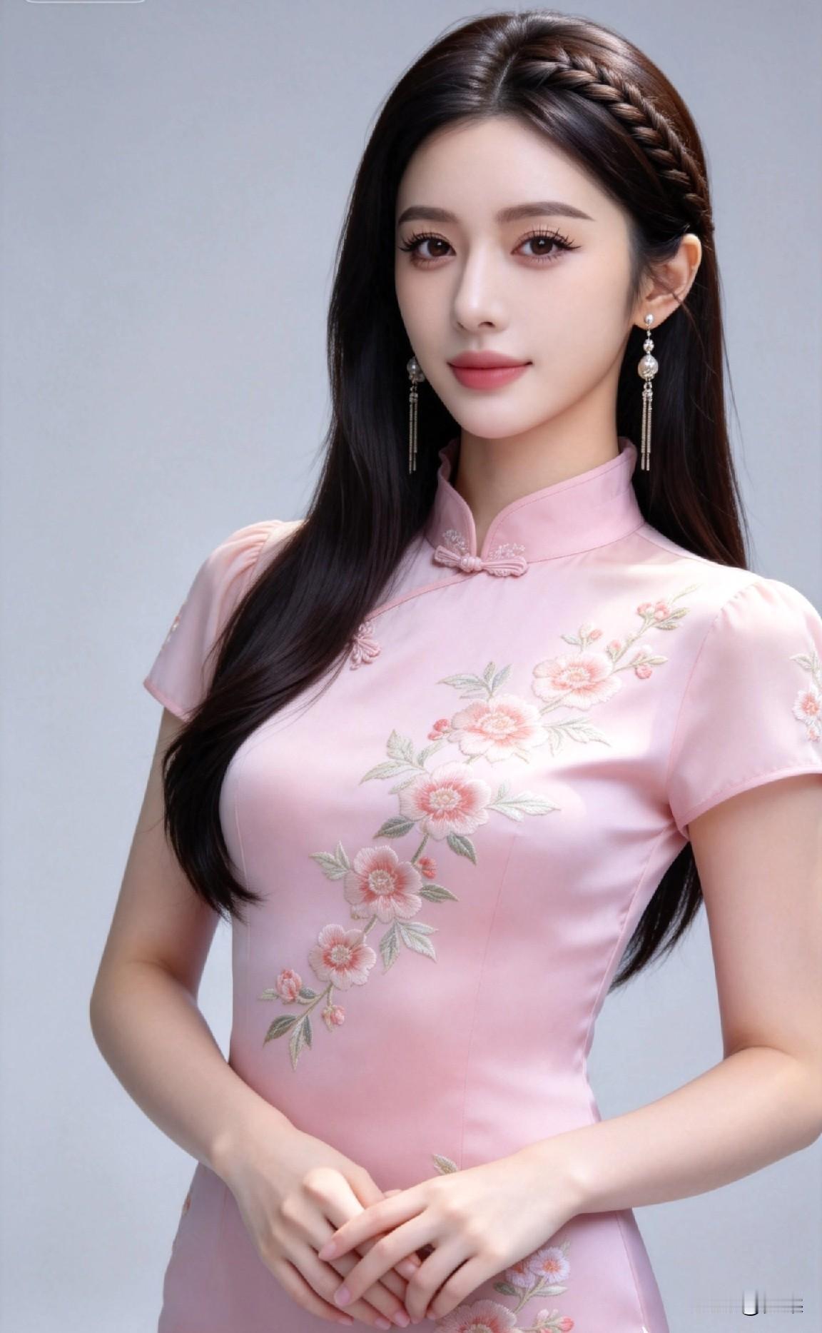 古风印花旗袍美女穿搭