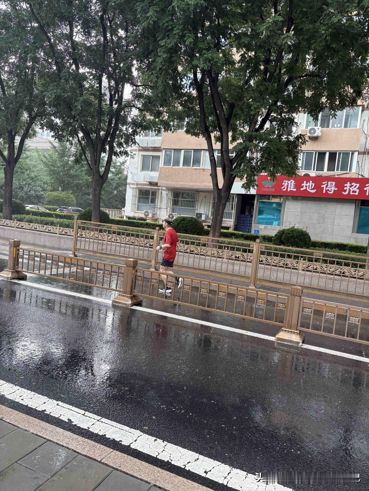 清晨，北京下起了大雨，在街边避雨，短短几分钟，就看到路上有好几个孤独的人在晨跑。