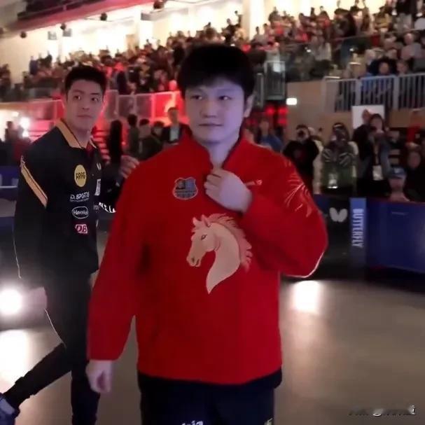 原来大家都注意到了…今晚德甲比赛，樊振东以及队友身穿马形图案新年服登场，真的特别