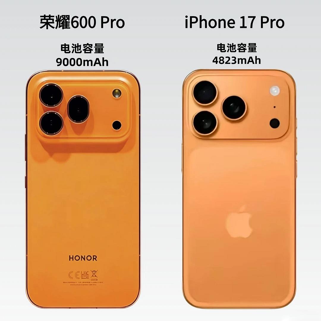 机身尺寸差不多一样大，没想到荣耀600 Pro的电池容量接近iPhone17 P