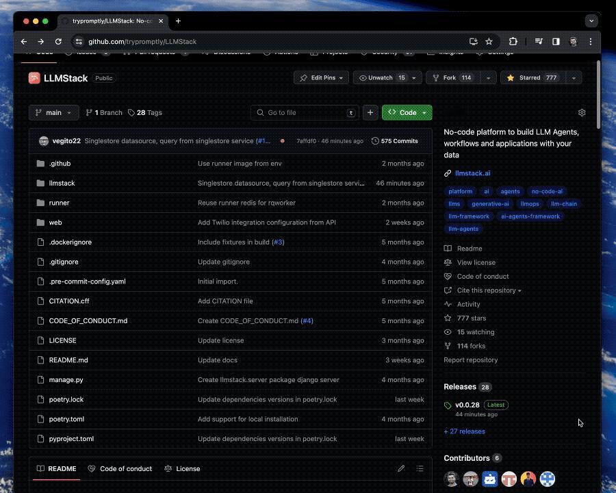 构建专属的生成式AI代理、工作流和应用，从未如此简单。LLMStack是一款无代