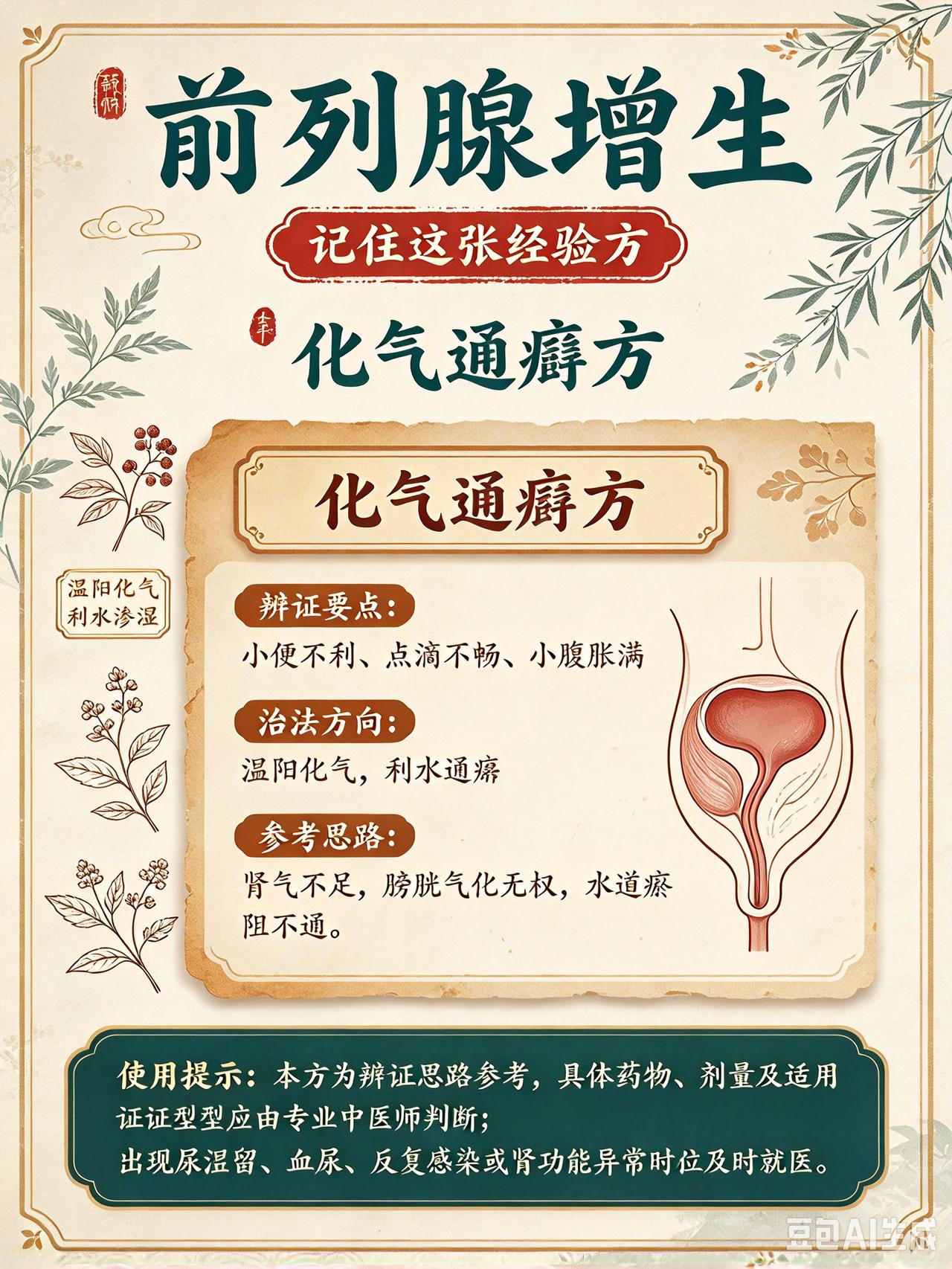 前列腺增生，记住这张经验方：化气通癃方

很多前列腺增生朋友，一见到尿频、尿急、