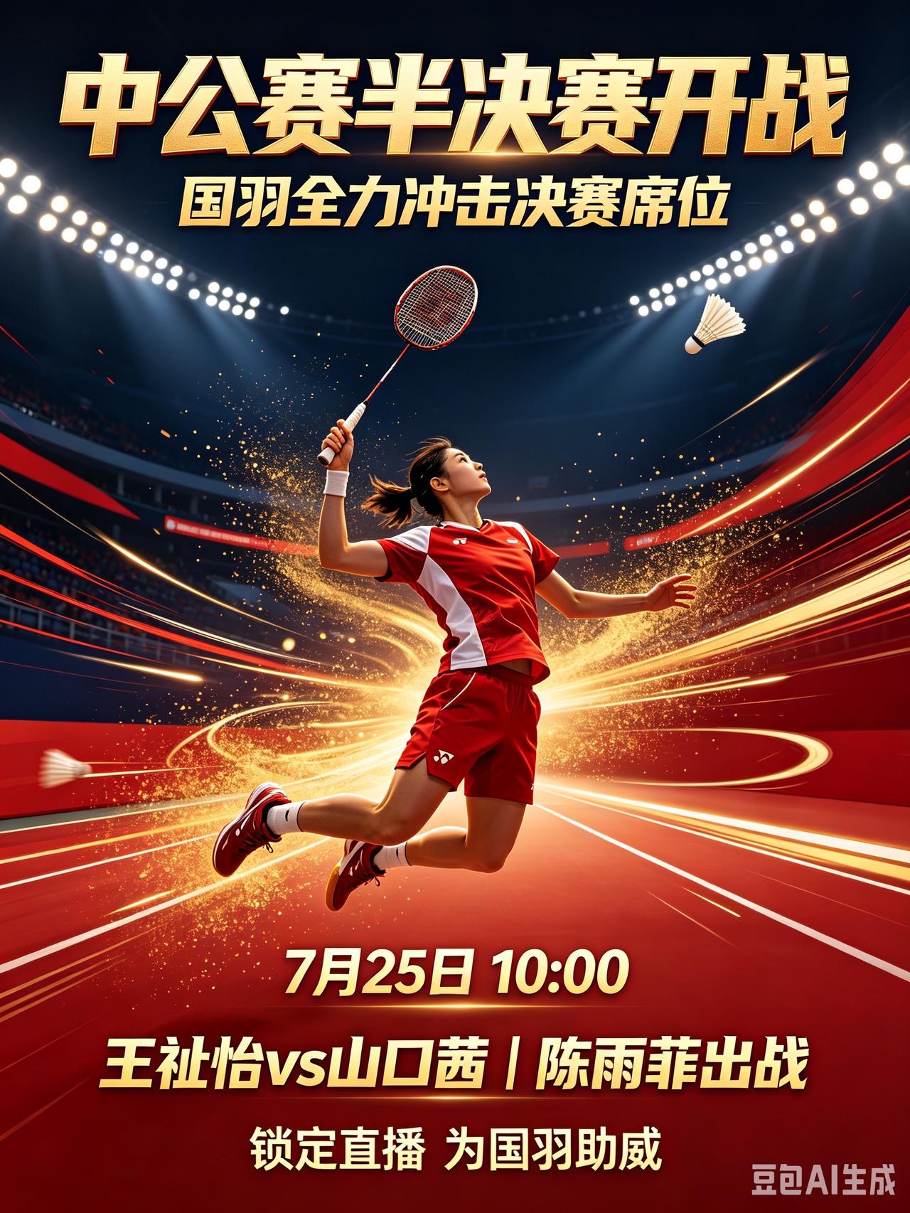 中公赛半决赛开战！国羽全力冲击决赛席位！
  7月25日常州中国羽毛球超级100