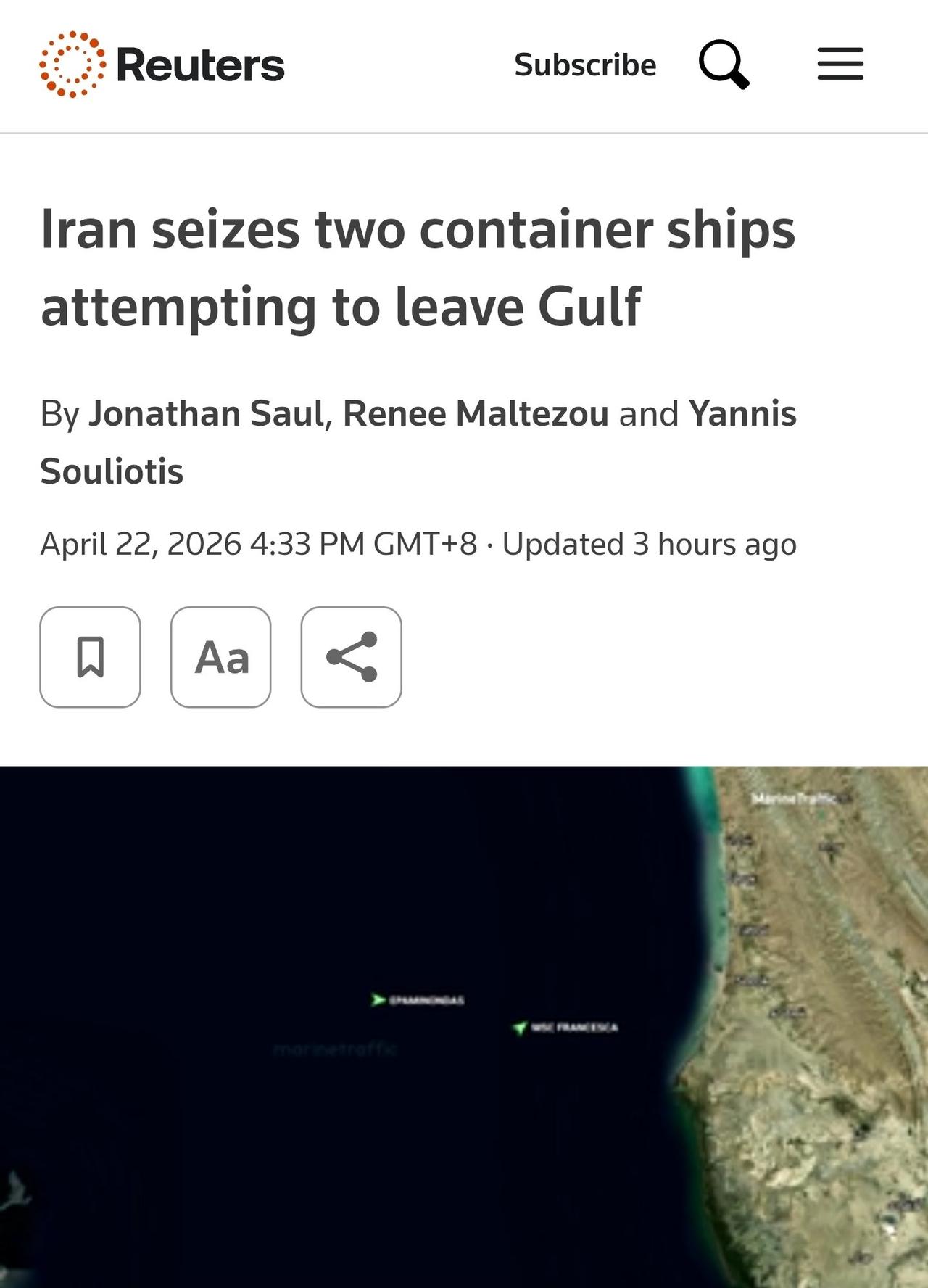 🇮🇷 大规模战争更新：西方主流媒体现在承认：

伊朗在霍尔木兹海峡向3艘船只