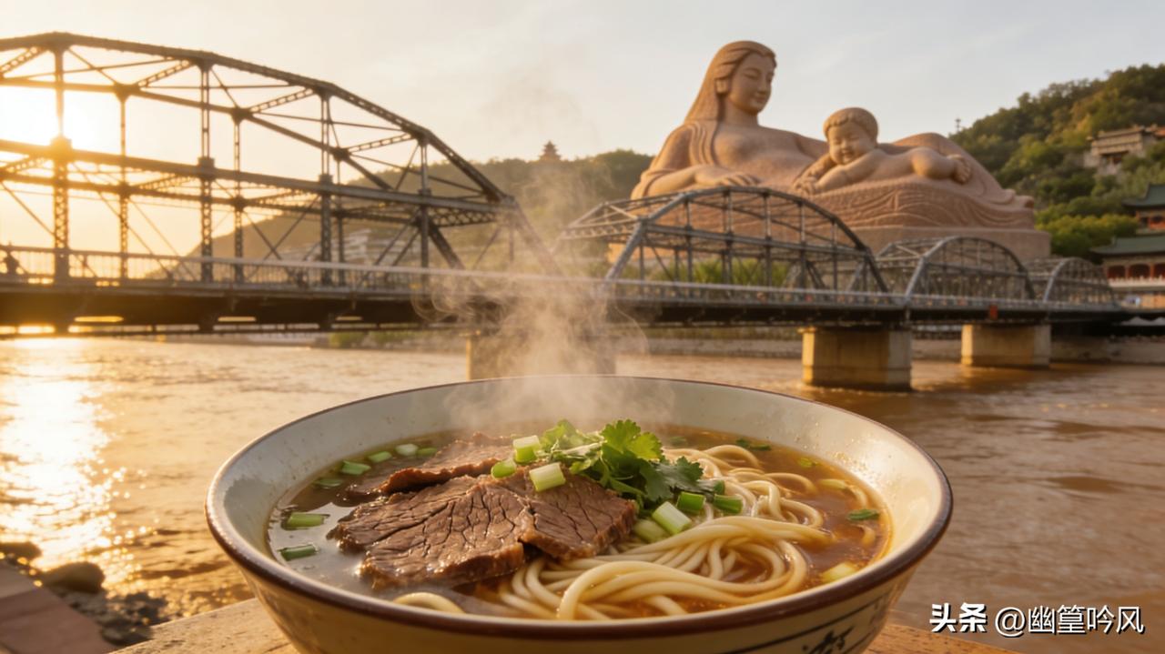 清晨一碗一清二白三红四绿五黄的牛肉面，汤鲜面劲，是刻进日常的仪式感；中山桥百年风