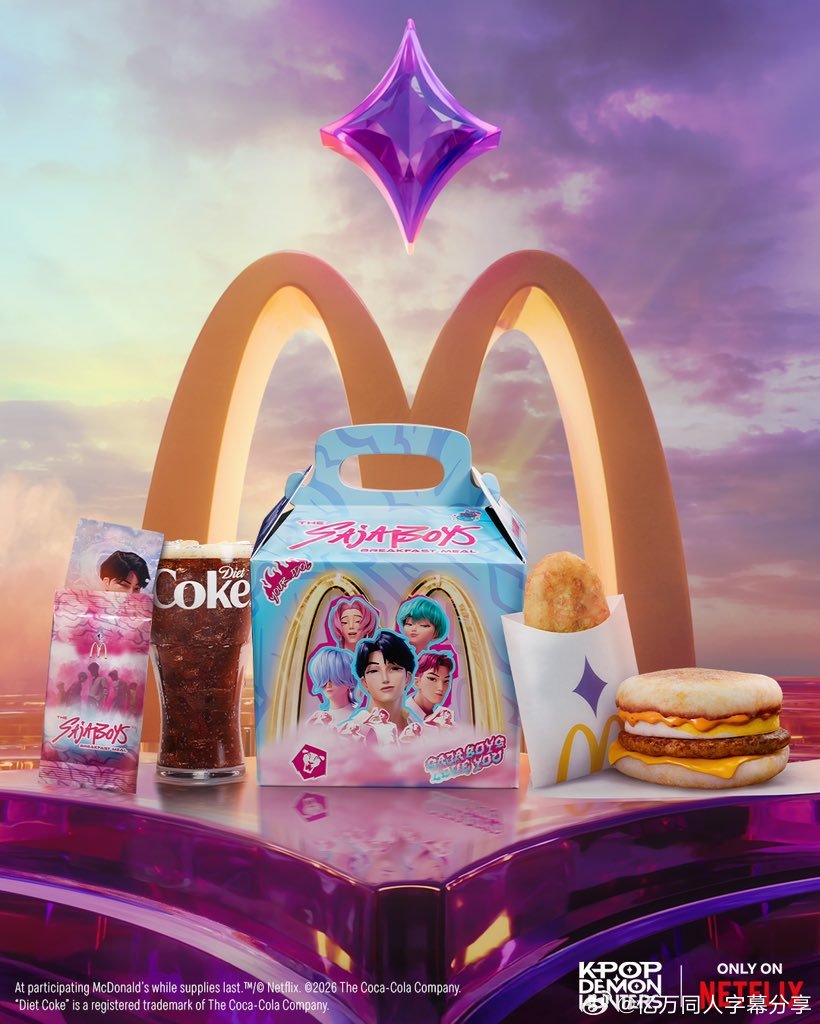 亿万同人字幕组  美国麦当劳正式宣布与“KPOP恶魔猎人”合作。顾客可以选择两种