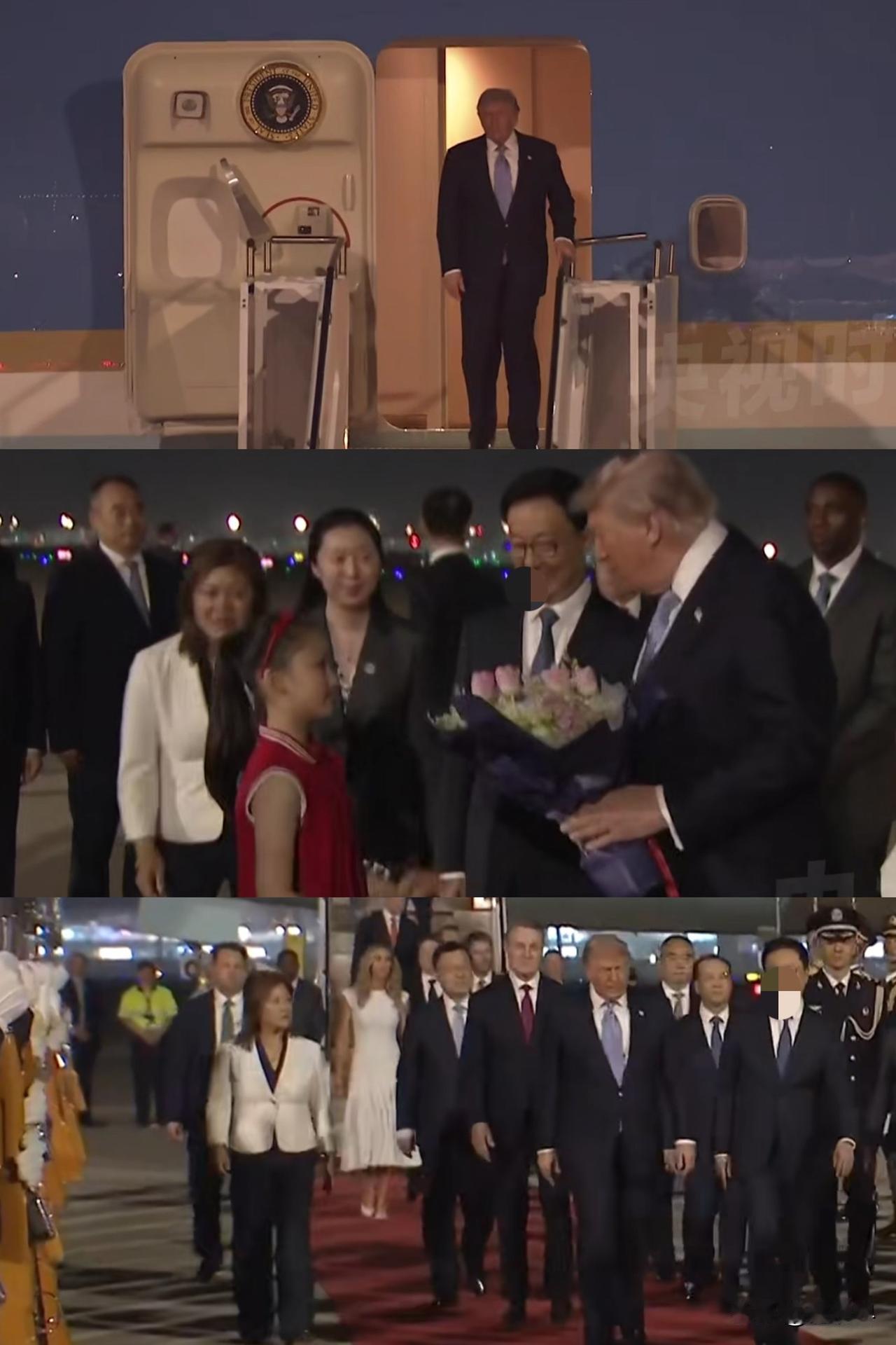鲜花红地毯热迎！特 朗 普一行抵京，仪仗队、军乐队、学生方阵安排到位！半个美国商