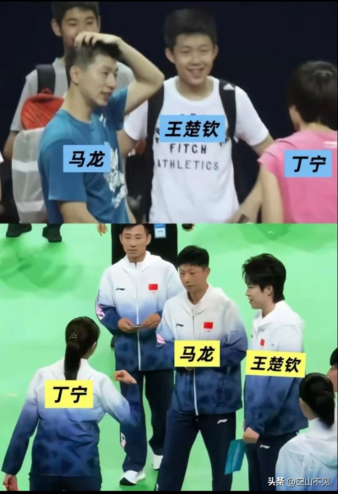 历史再现养眼时刻
国乒的新老队长。小小少年小楚钦，稚气笑容，又萌又可爱。看着龙哥