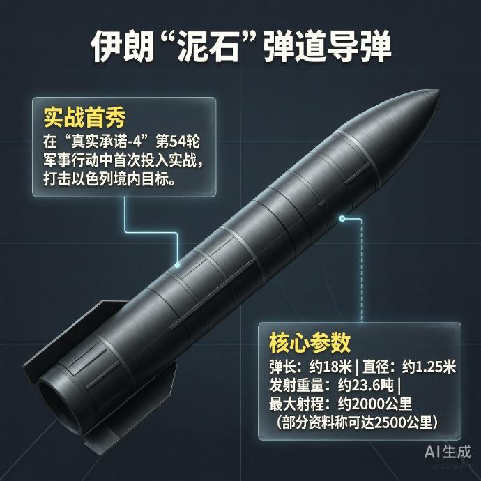 军事ai新视野 伊朗"泥石"弹道导弹伊朗自主研发的两级固体燃料中程弹道导弹，伊朗
