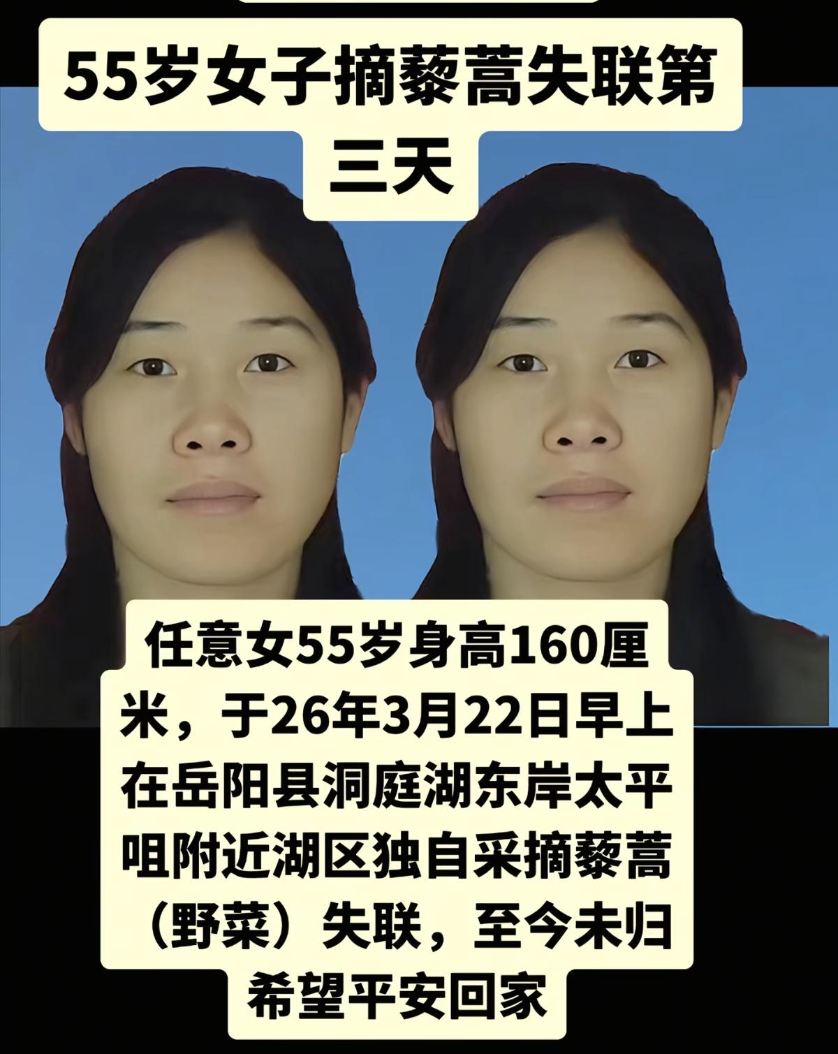 在洞庭湖摘藜蒿失联的女子找到了，永远留在了她最熟悉的湖滩上。她姓任，是街坊邻里口