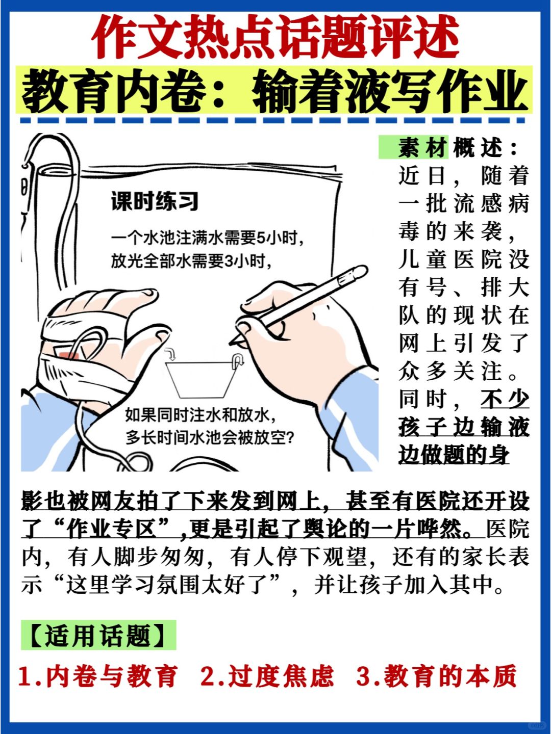 作文热点素材 💯教育内卷｜输着液写作业