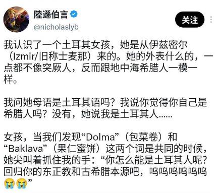 外网上，一名土耳其网民发帖：遇到一个从新疆来的维吾尔族女孩，觉得对方“外表一点都