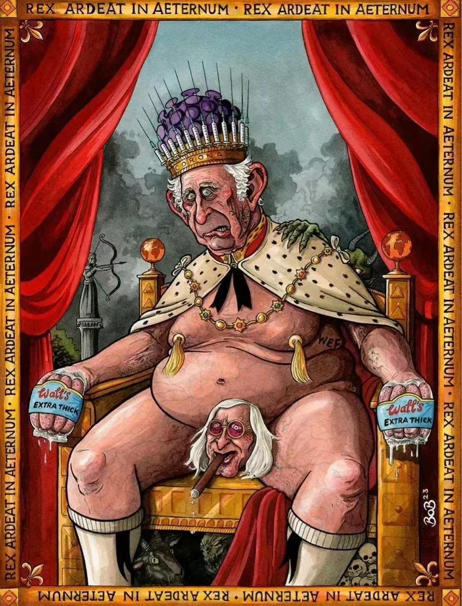 2023年5月6日，英国国王查尔斯三世在伦敦举行加冕典礼，英国人却画了这样一张漫