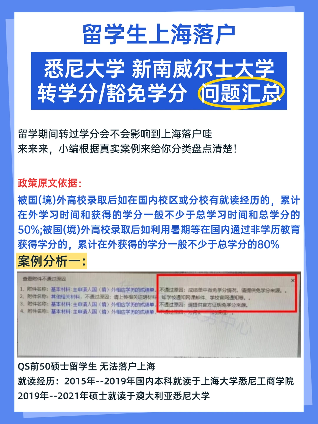 USYD 和 UNSW （转学分/豁免学分汇总）