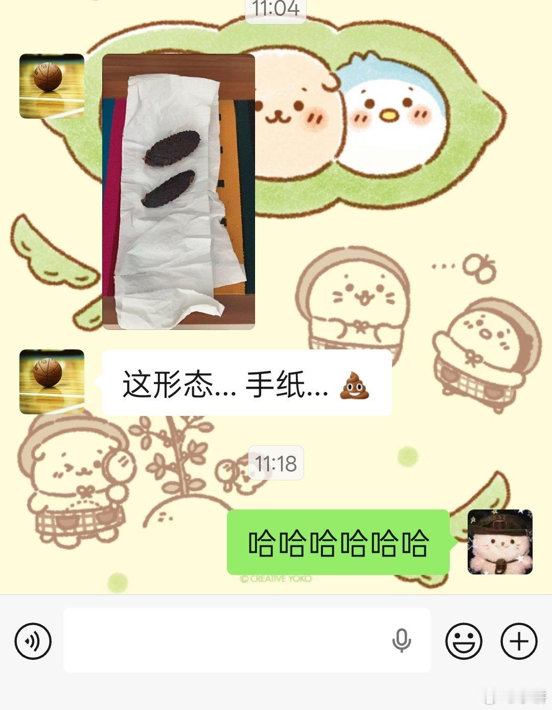 我寄了点用不到的东西回家 家属收到后我说里面有一坨卫生纸里面包着我捡的松塔 他打