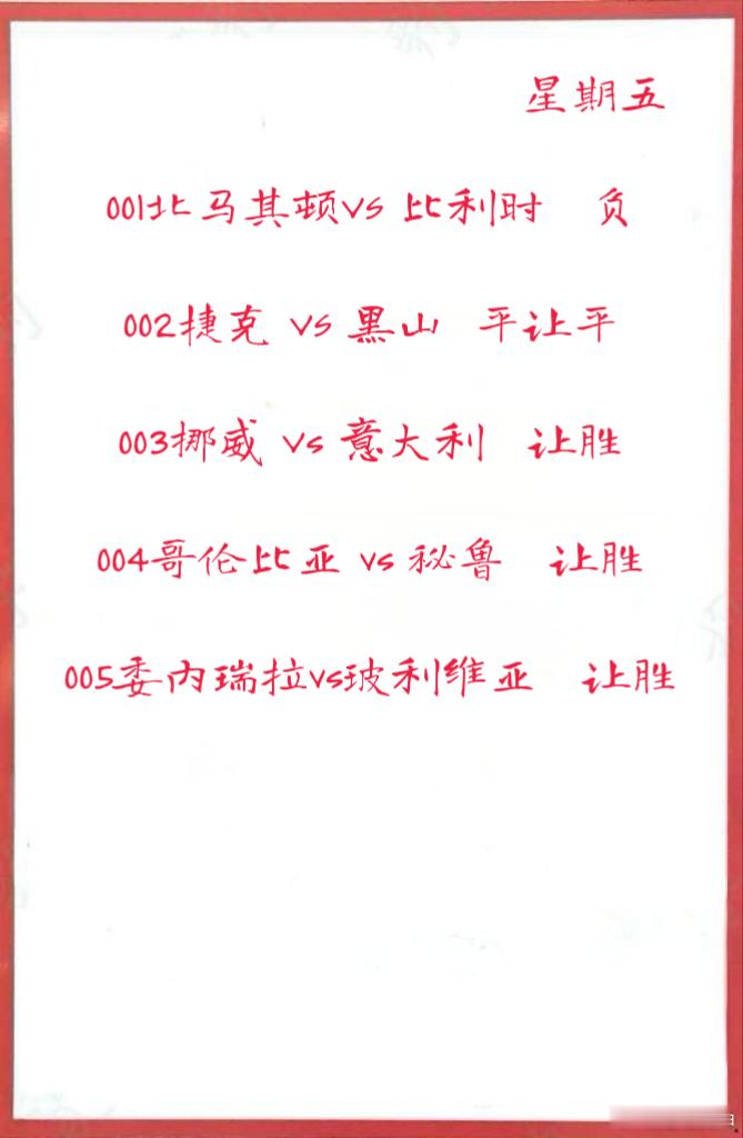 6月6日作业001北马其顿VS 比利时 002捷克 VS 黑山003挪威 Vs 