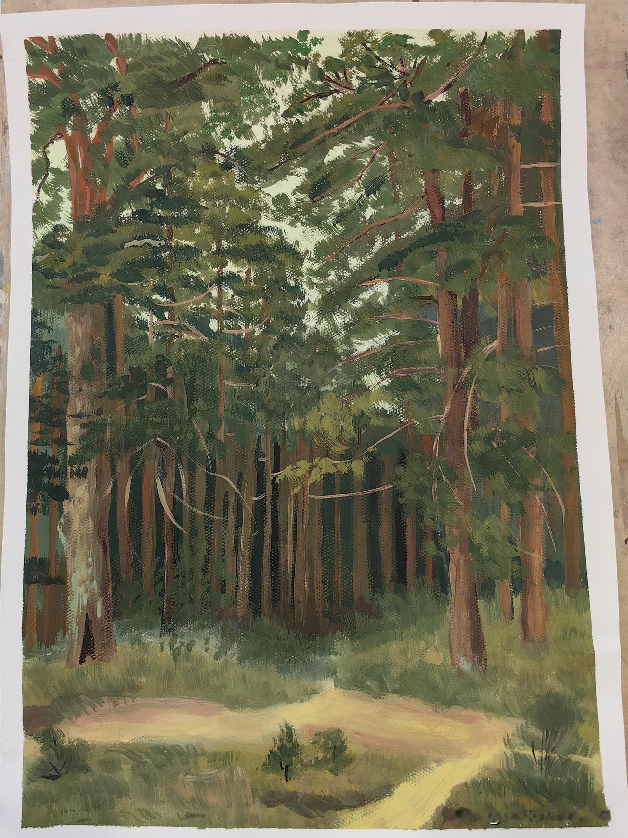 第二张水粉画，同步学习完成风景素描。
水粉画的优点是快，以后户外写生比较合适。