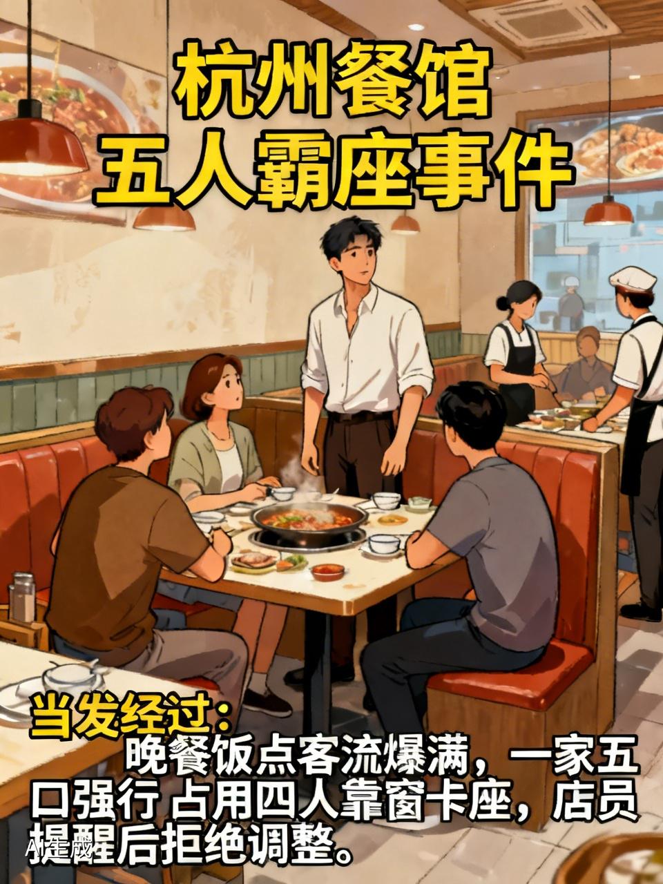 你说的是近期杭州餐馆五人霸座、蛮横占四人卡座，拒不配合店家协调，态度嚣张出圈的事