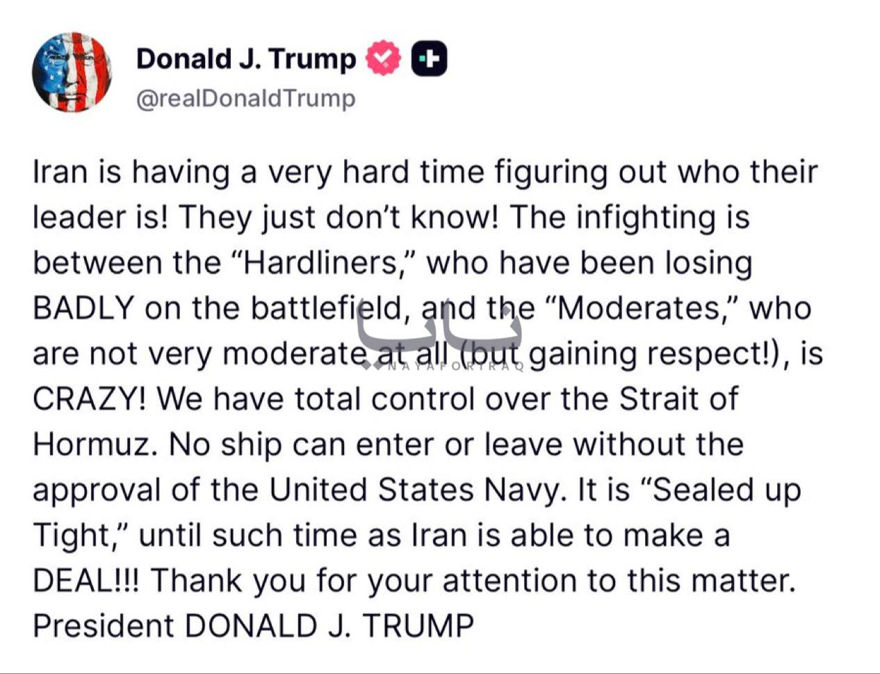 🔻特朗普：“伊朗正为确定其领导人而陷入极大困境！他们就是搞不清楚！战场上一败涂