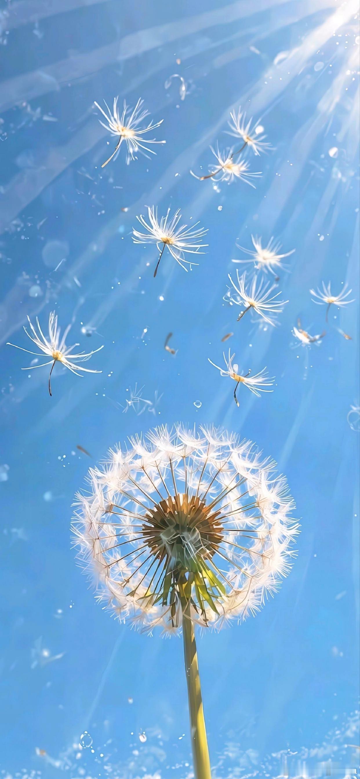 壁纸 风一吹，蒲公英的种子便带着希望出发，在阳光下奔赴属于自己的远方。 