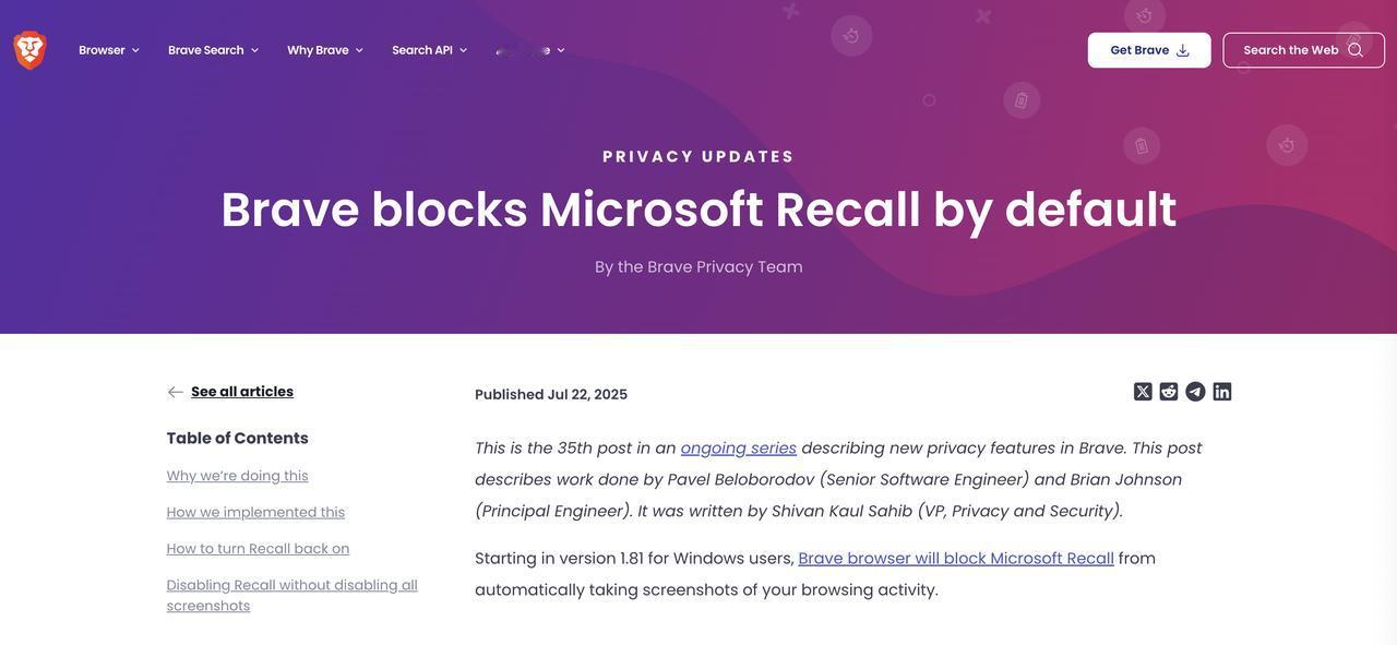 Brave & AdGuard 联手封杀 Recall：折射操作系统隐私战升级