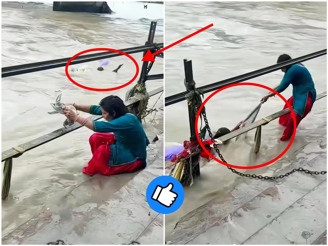 “惊呆所有人！”近日，一位大姐在河边散步，突然看到上游水流冲下来一个溺水的人，大