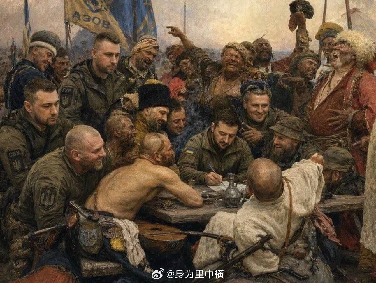 网友为《泽连斯基致信给普京》画了一幅画
