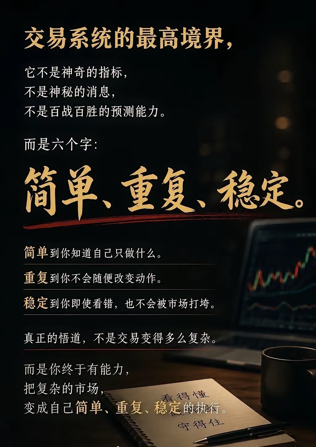 交易的终点不是盈利，而是稳定的自我关系‼️很多人踏进市场，是为了赚钱。但走得最远