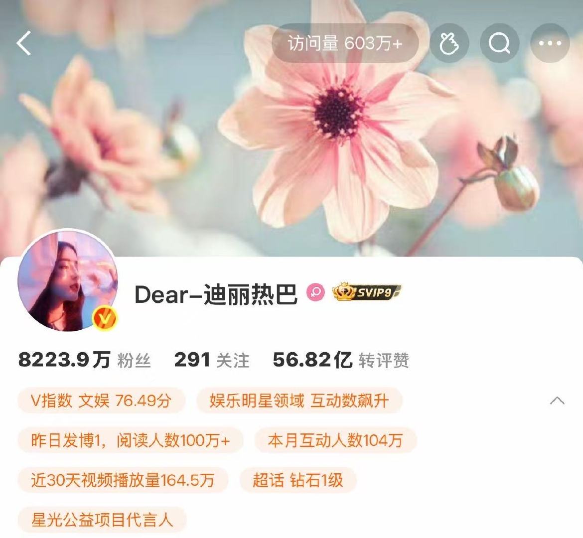 迪丽热巴主页访问量破600万迪丽热巴主页访问量破603万迪丽热巴主页访问量破60