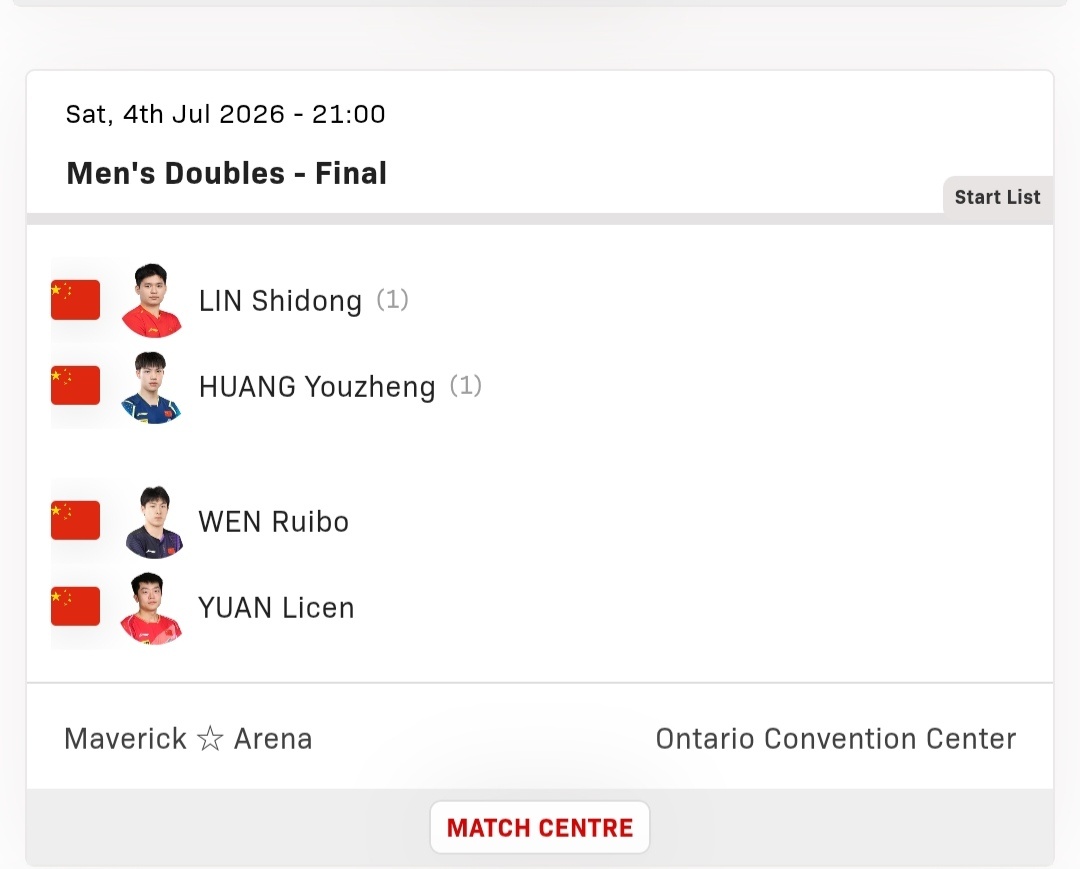 政在这里🆚黄友政 📍WTT美国大满贯🏓赛程信息预告🏓『正赛第七比赛日』?