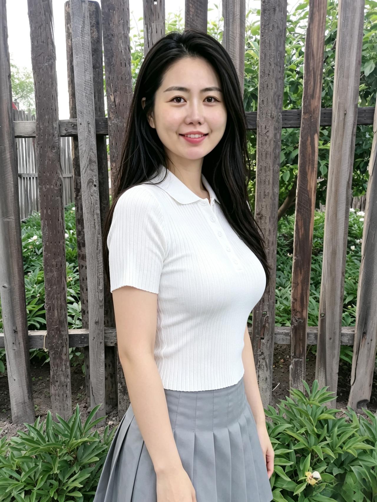 篱边花底数行踪，暮院晴阶各不同。
白衫灰裙长黑发，春风处处与伊逢。