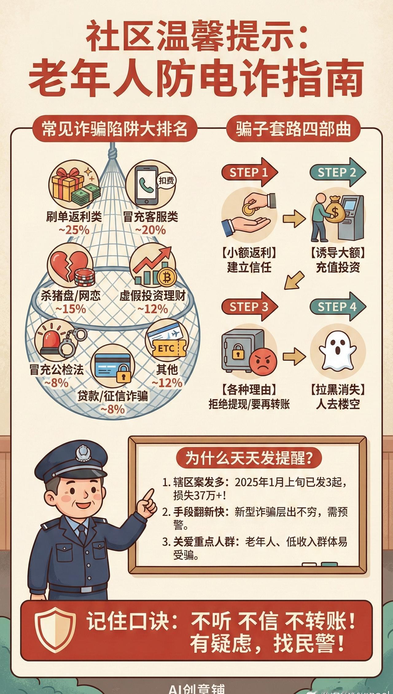 通过 AI 辅助工具分析了我们社区民警在微信群坚持了5年总计300多条真实电诈案