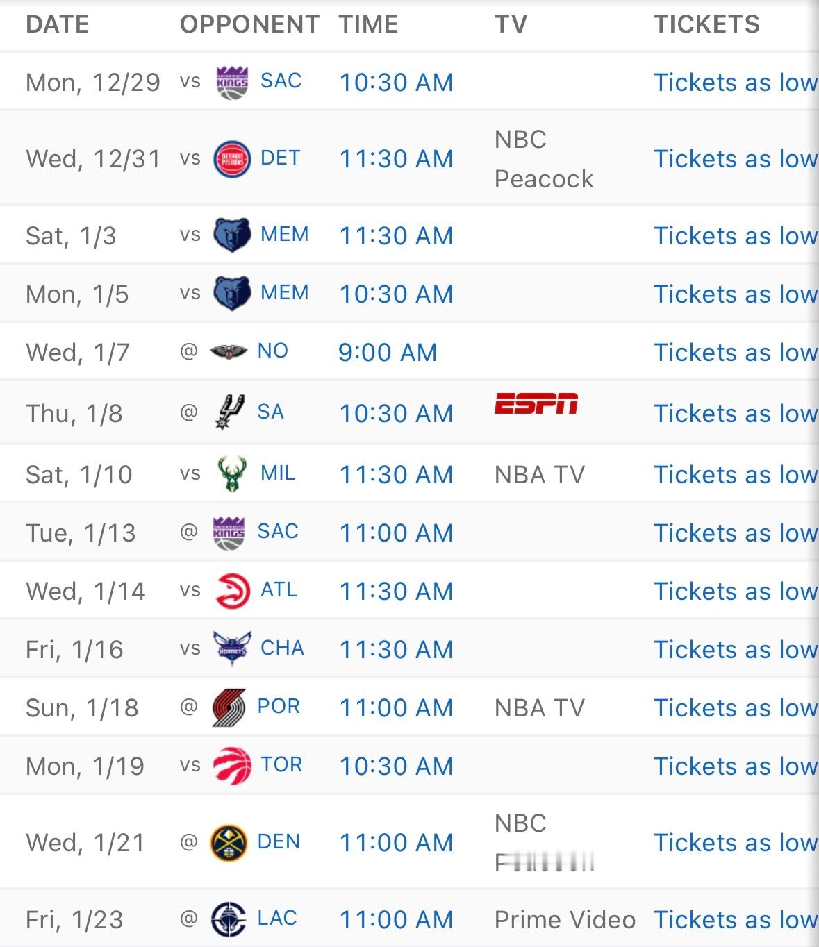 湖人未来14场比赛：国王、活塞、灰熊、灰熊、鹈鹕（客）、马刺（客）、雄鹿、国王（