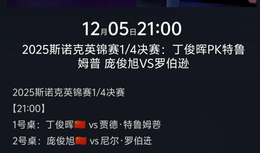 🔥斯诺克英锦赛焦点战！丁俊晖对决特鲁姆普，庞俊旭挑战澳洲火炮尼尔.罗伯逊。🔥