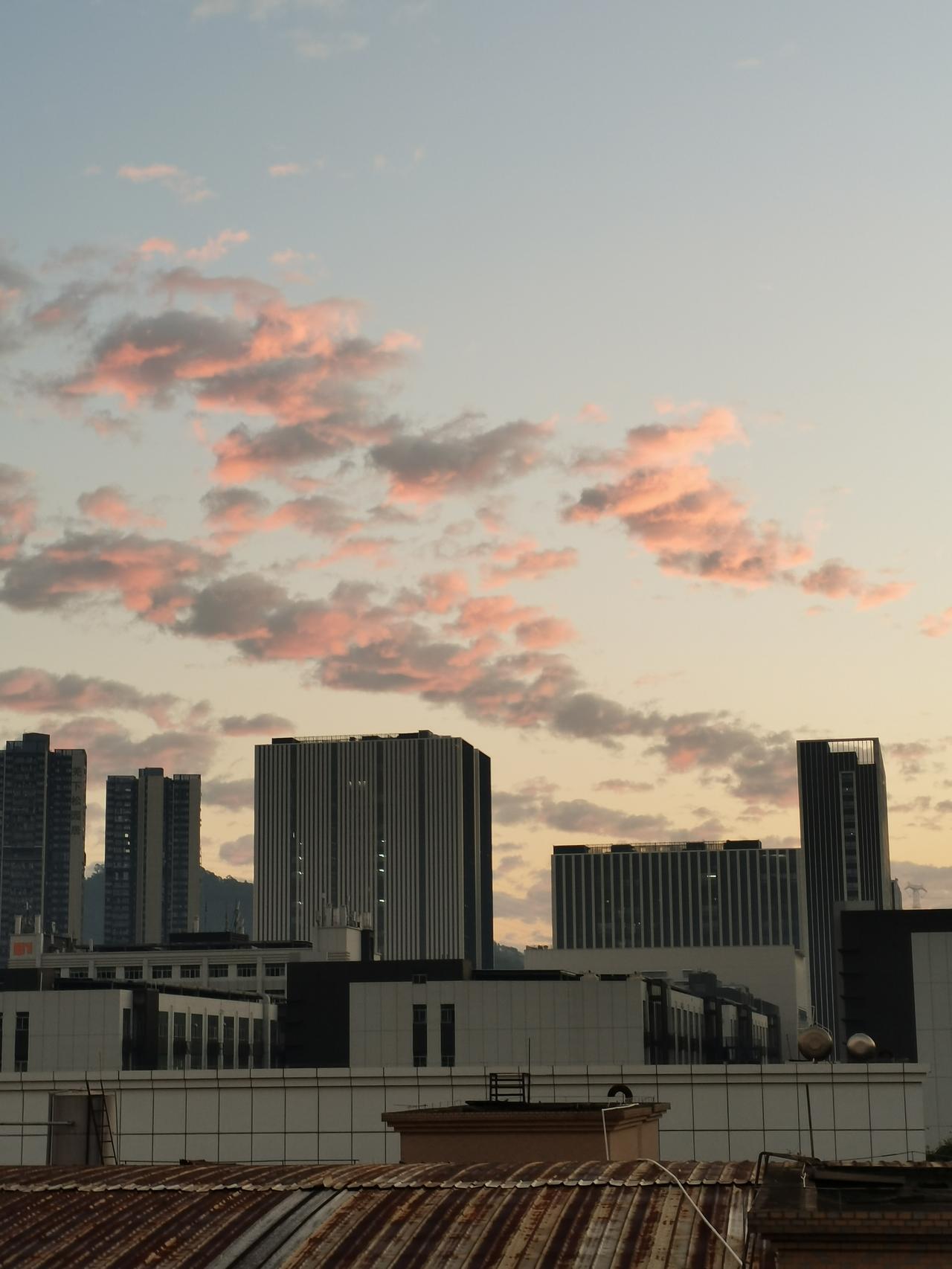 早晨天空的云是绯红色的，连续两天都是这样的颜色，小时候书本上读到过“朝霞行千里，