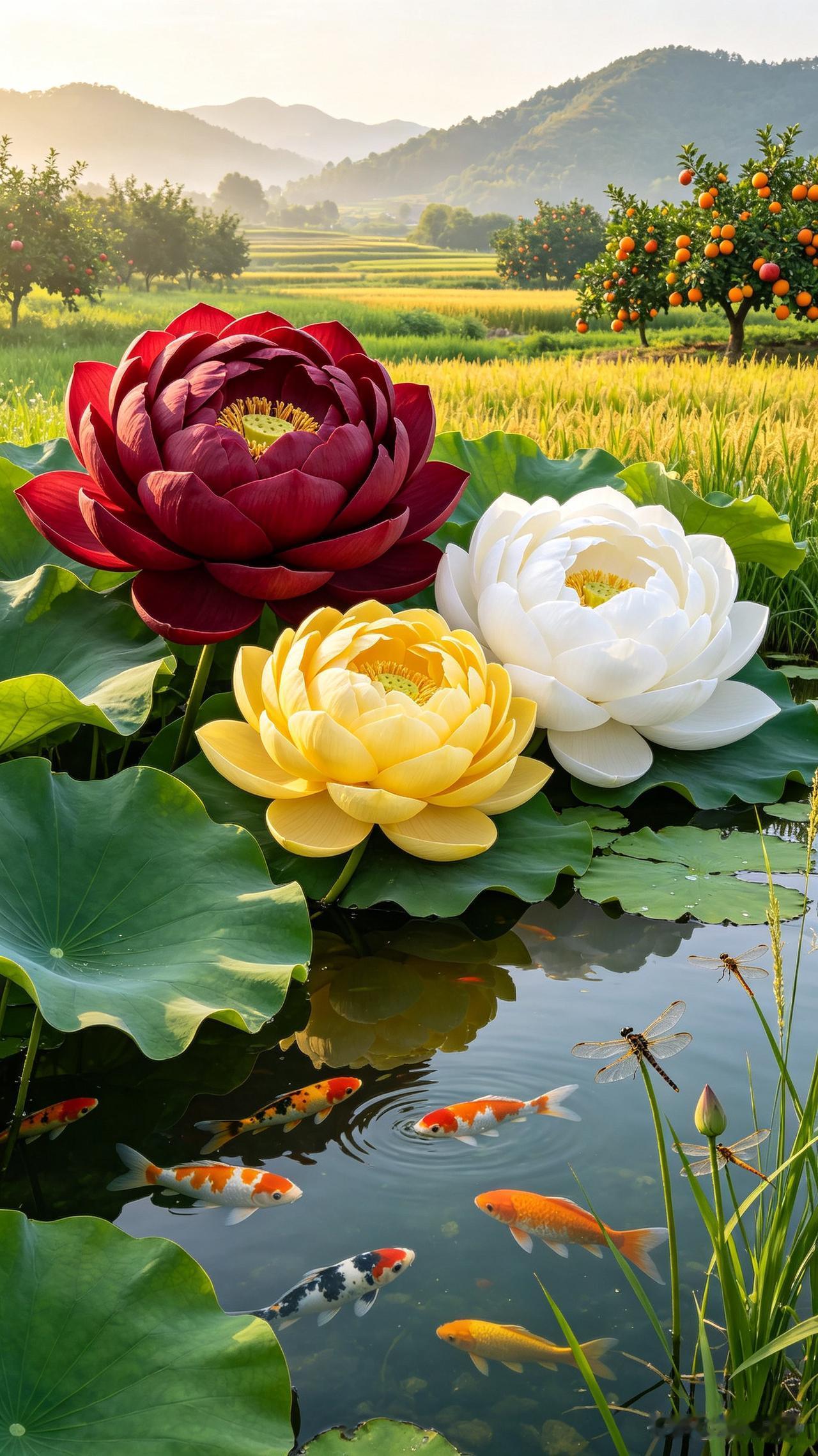 七月，一池三色莲，半亩方塘水。稻香伴果熟，夏日胜春朝。夏日，芙蕖开处，清风自来，