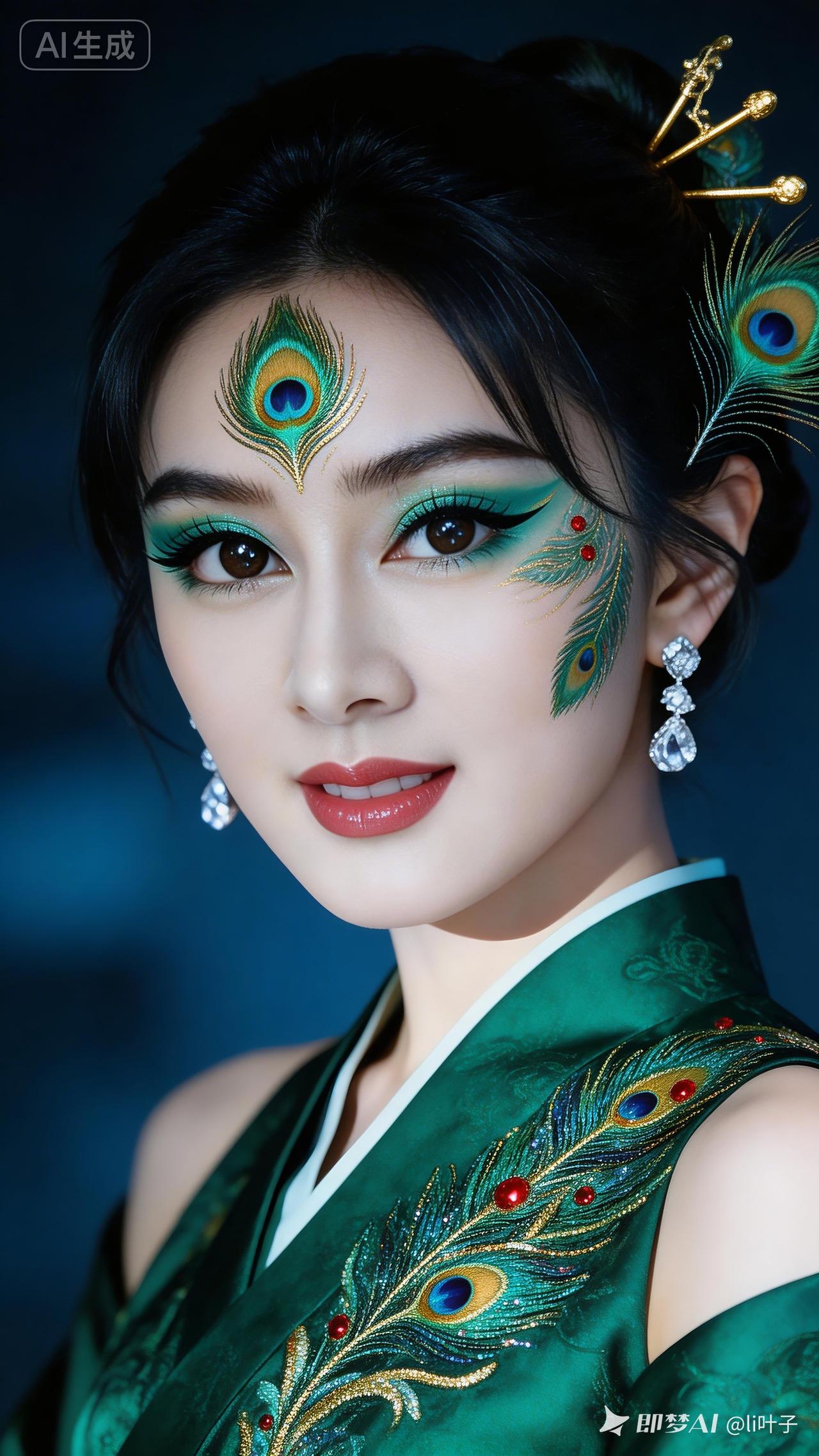 惊艳的孔雀妆，宛如从画中走出的仙子！🌸🦅