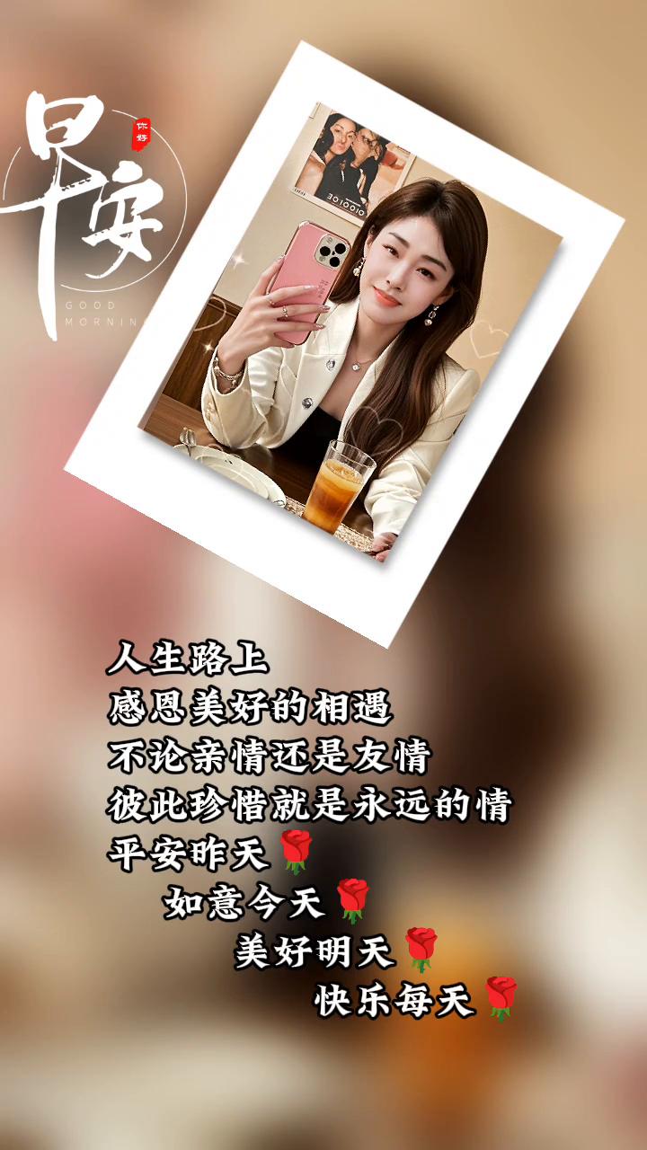 早安。
人生路上，感恩美好的相遇。不论亲情还是友情，彼此珍惜就是永远的情。平安昨