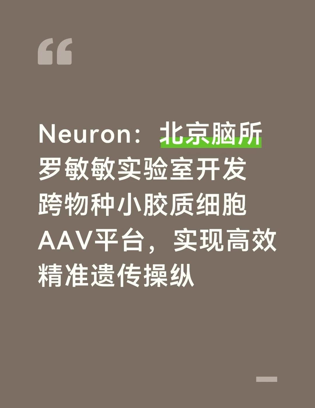 Neuron：北京脑所罗敏敏实验室开发跨物种小
小胶质细胞是中枢核心免疫细胞，参