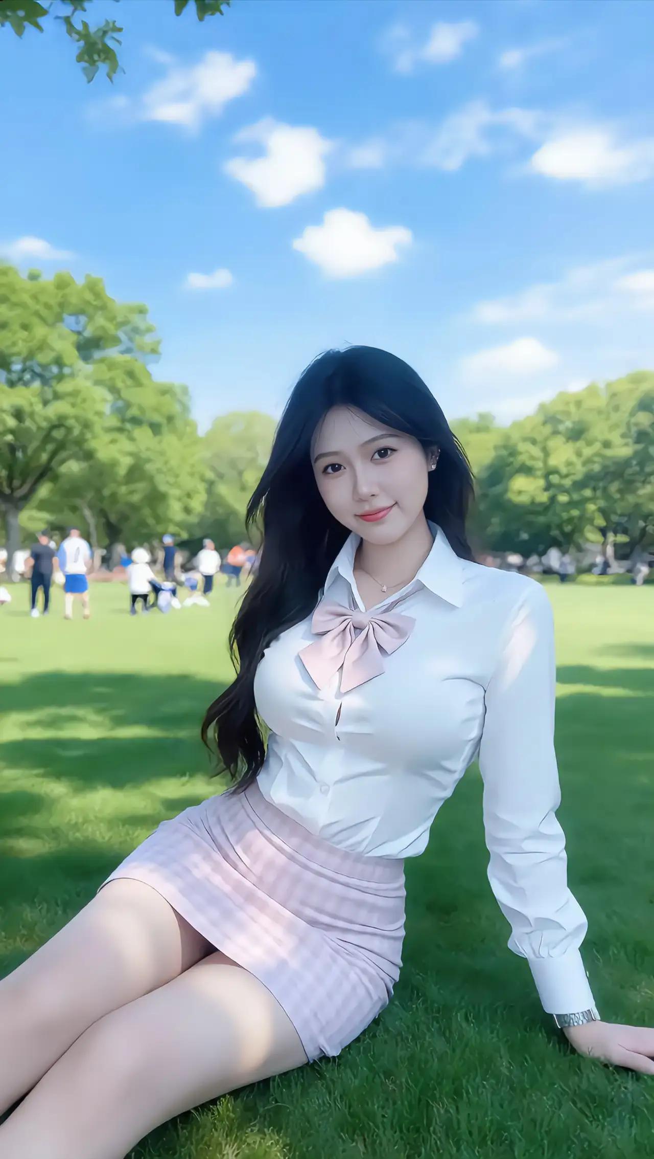 阳光明媚的午后，公园里的时尚少女