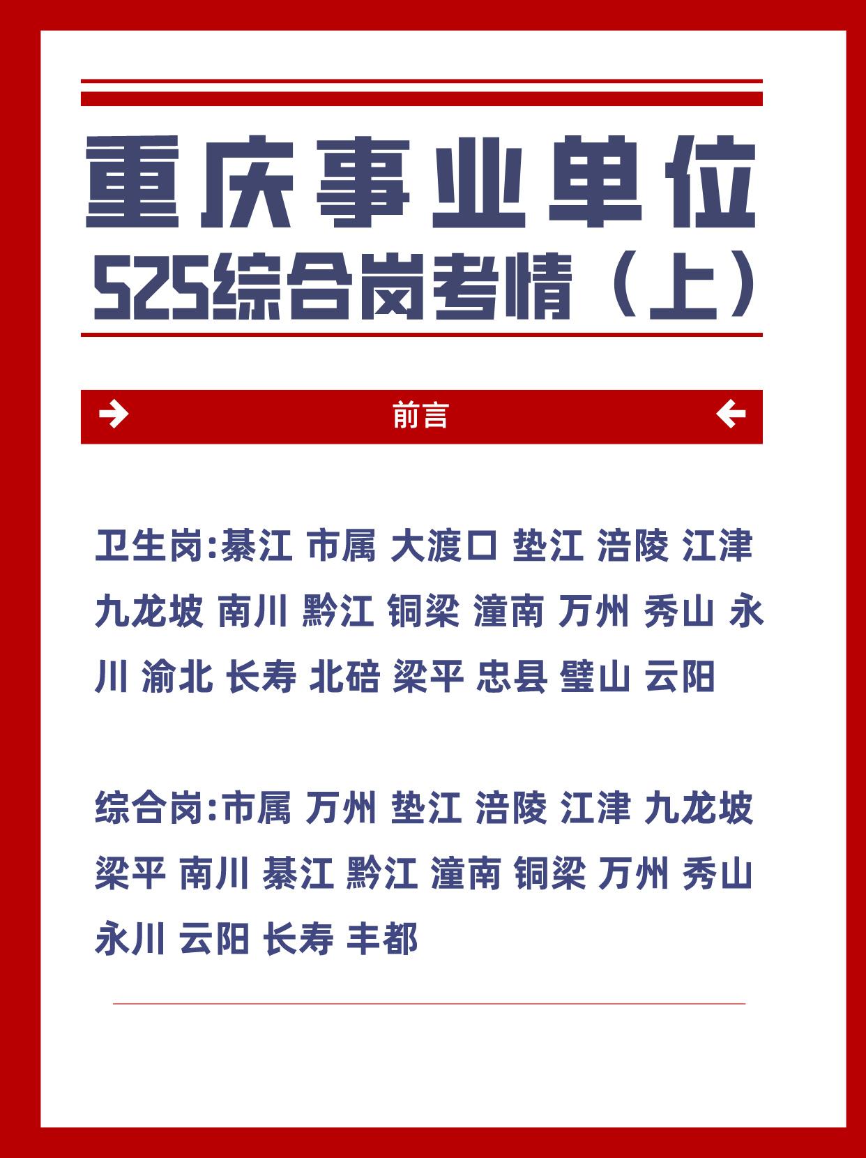 重庆525事业单位，市属+区县考情（上）卫生岗:綦江 市属 大渡口 垫江 涪陵 