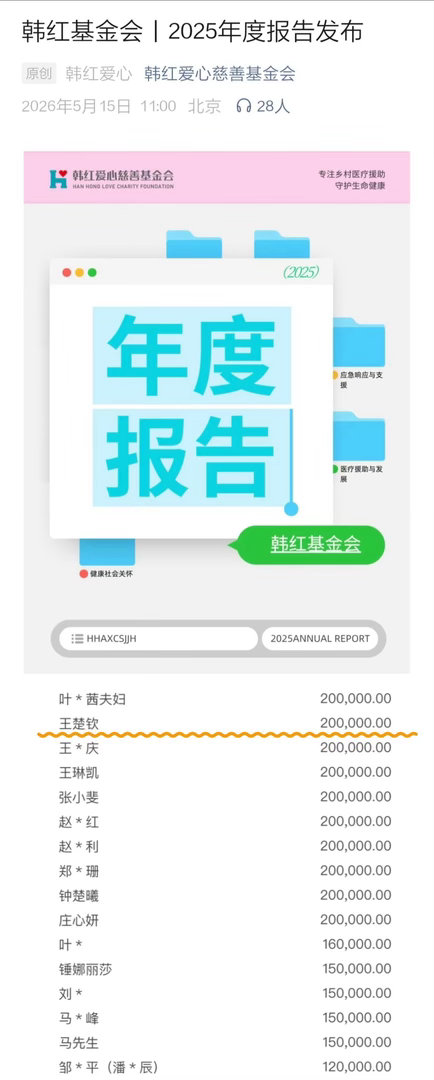 韩红基金会报告曝光！王楚钦默默捐款20万，赛场外的他比我们想象中更温柔韩红爱心慈