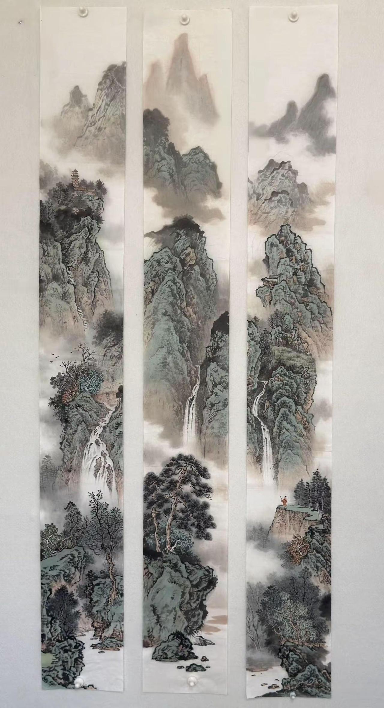 三叠泉声图。国画山水宣纸上的美 传统山水 传统山水画 国画山水