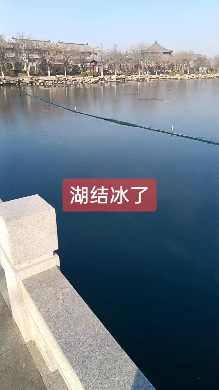 杨家湖结冰了，全是冰块。