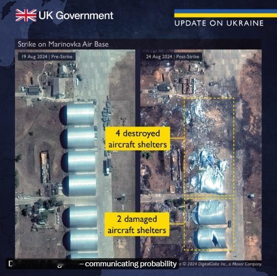 英国国防部展示了乌克兰袭击伏尔加格勒地区马里尼夫卡空军基地的后果。

该部门报告