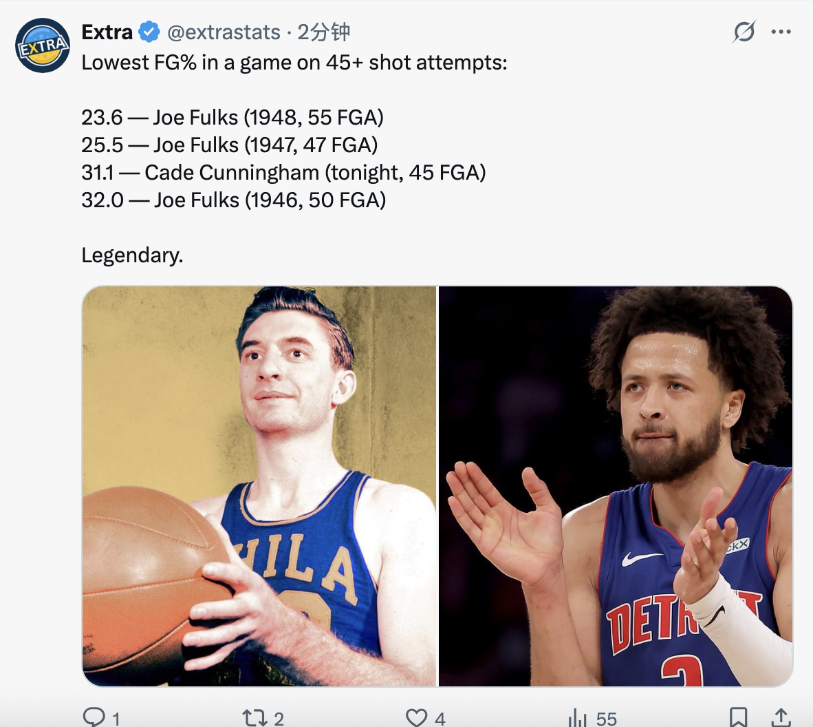 坎宁安今天投出了45个球只命中14个，31%的命中率在历史上也是排上号了[笑cr