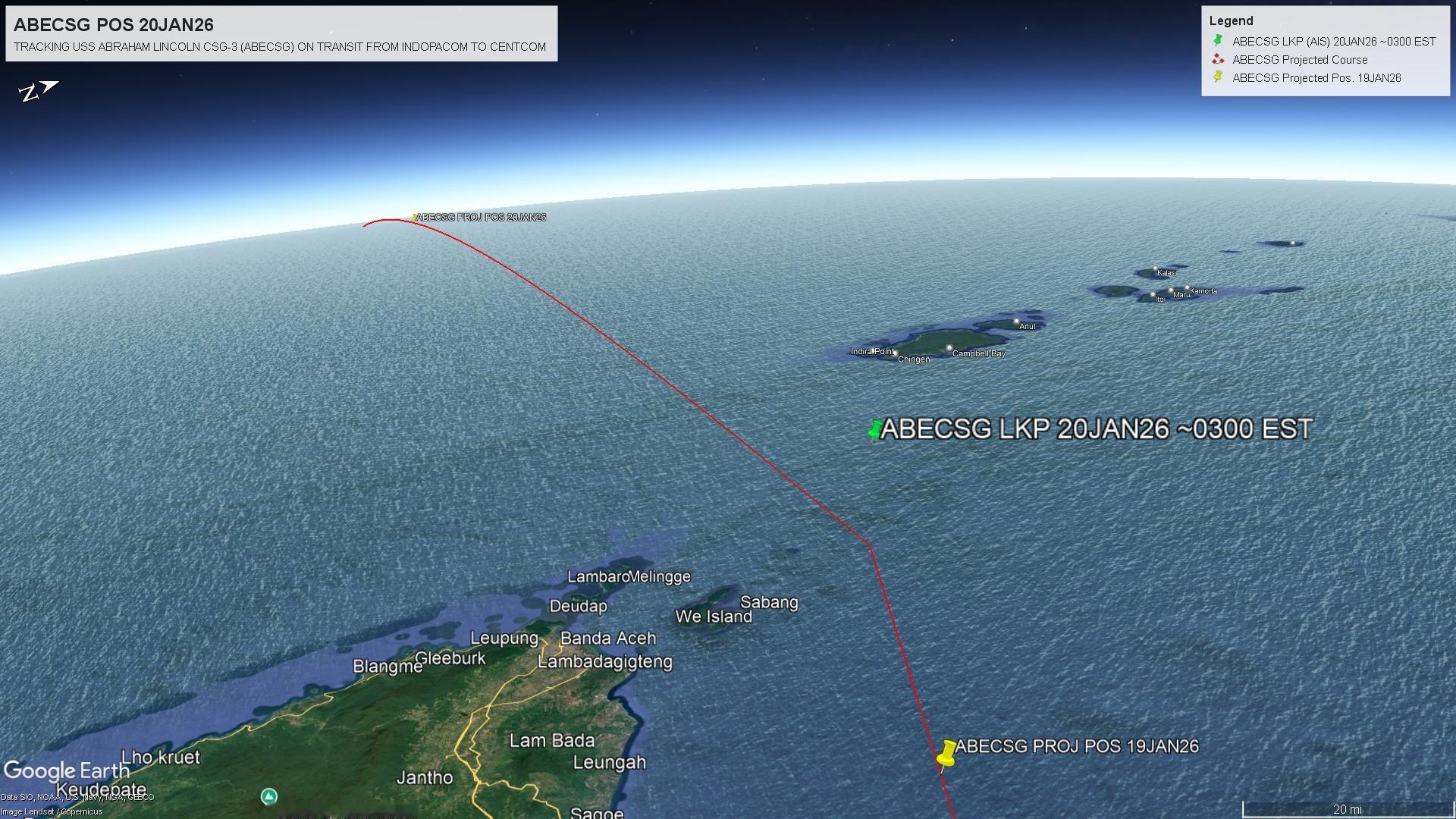 🔻USN 林肯号航母打击群于今天凌晨关闭了AIS公开位置信息系统，进入电磁静默