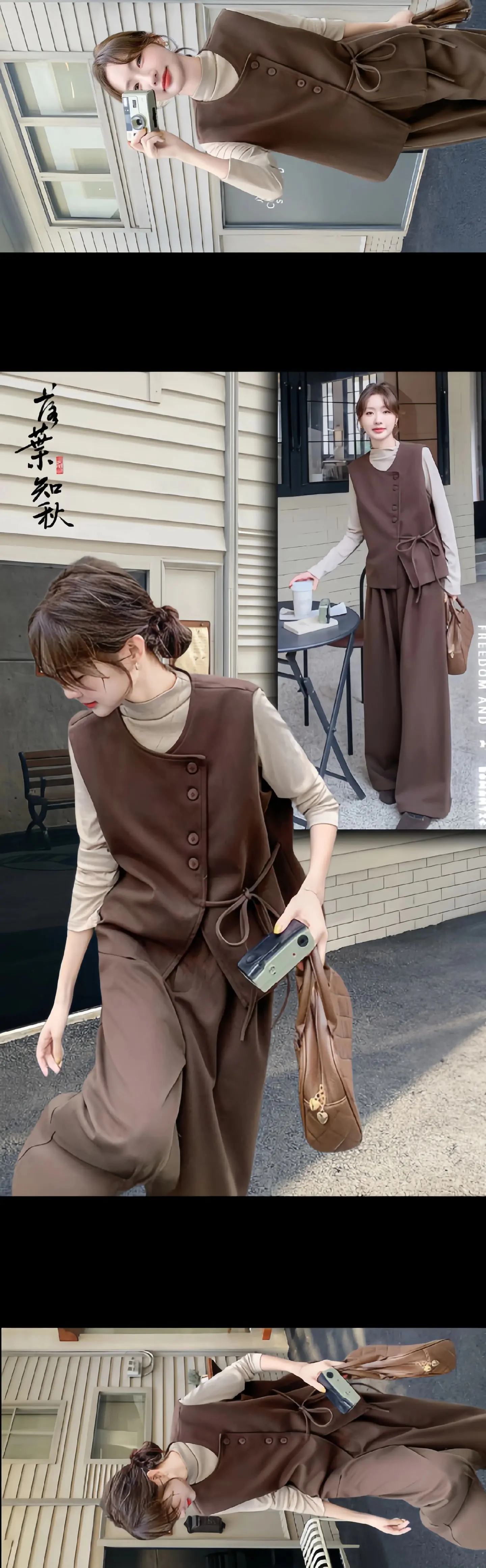 🍂秋天这样穿也太美了叭！ 时尚设计感毛呢马甲+半高领打底衫+同色休闲...