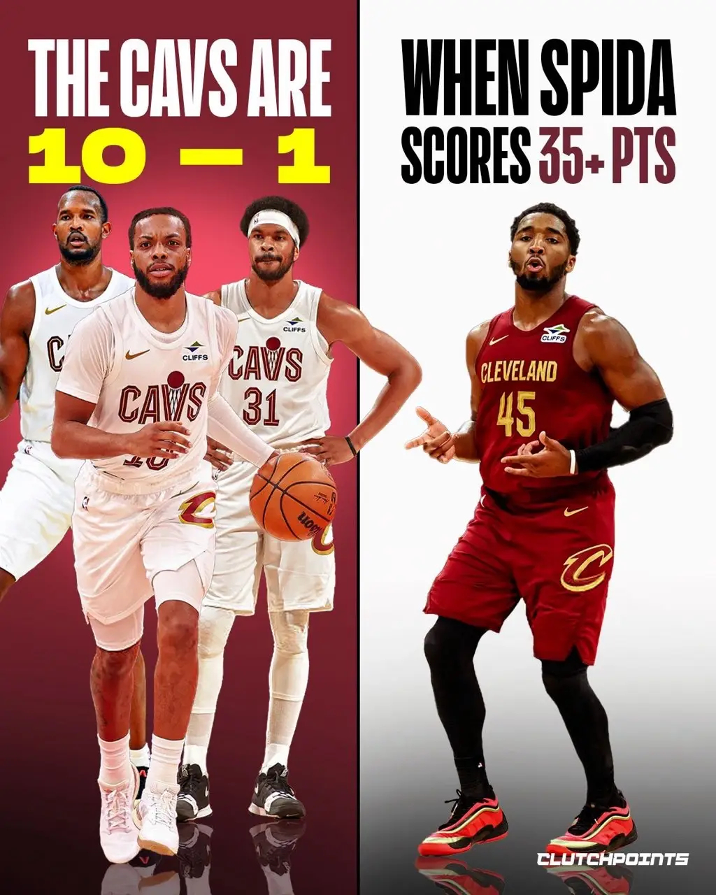 骑士米切尔克利夫兰骑士 本赛季当米切尔得分35➕时，骑士10胜1负！他不仅得分，