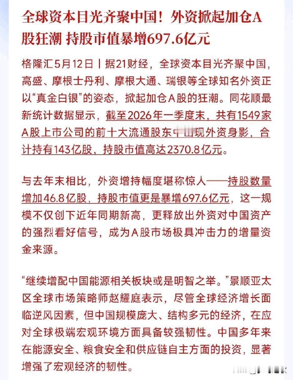 有消息称：全世界的投行都盯上A股了，都在拼命加仓今年一季度末，有1549家A股公
